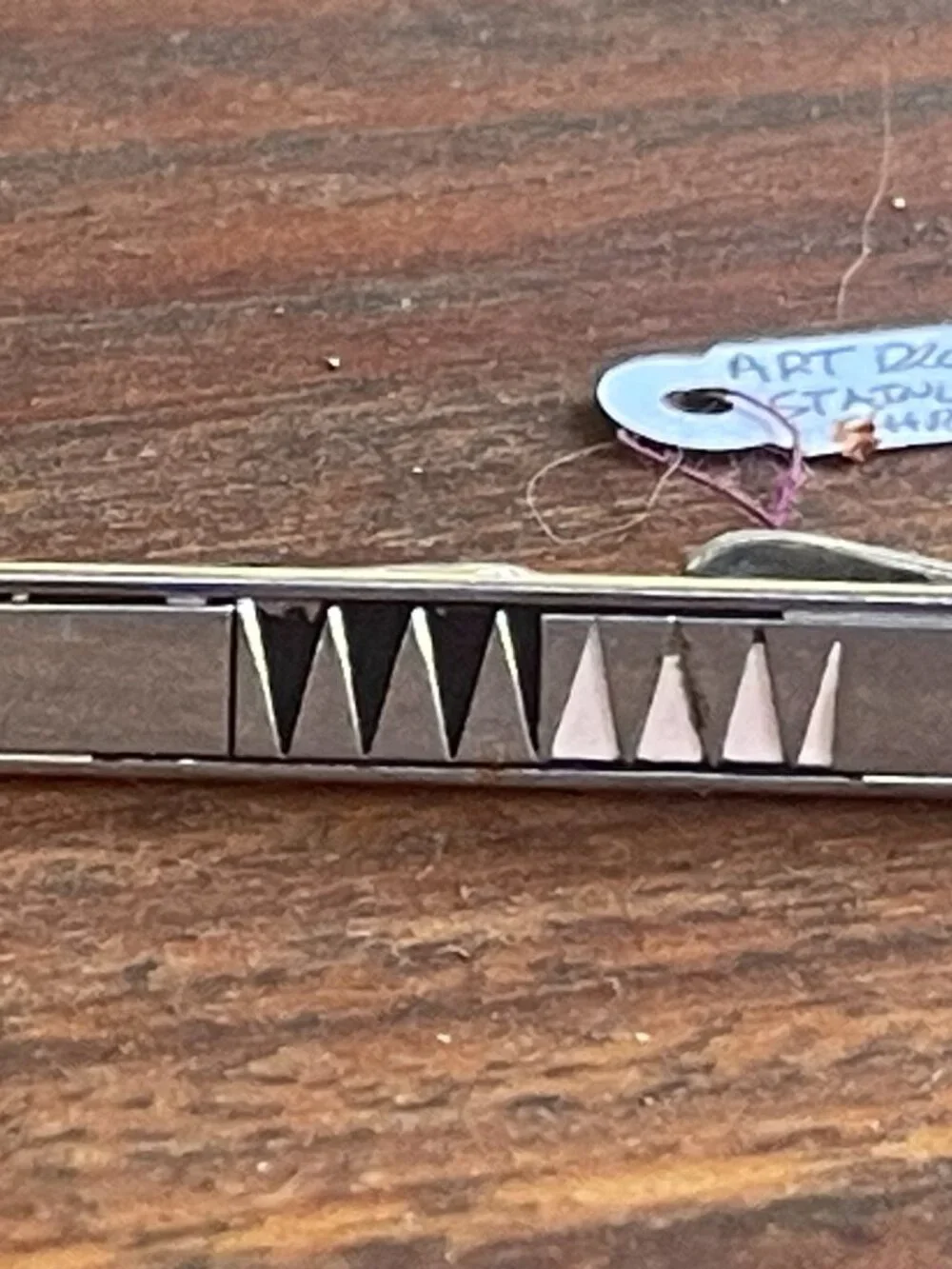 Mid Century Swank Chrome Triangular Geometric Teeth Tie Bar image 1 Mid Century
